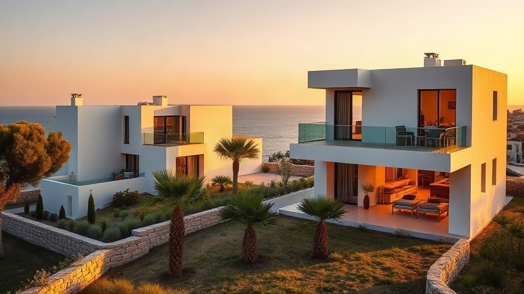 New-build homes in Mijas on the Costa del Sol at golden hour