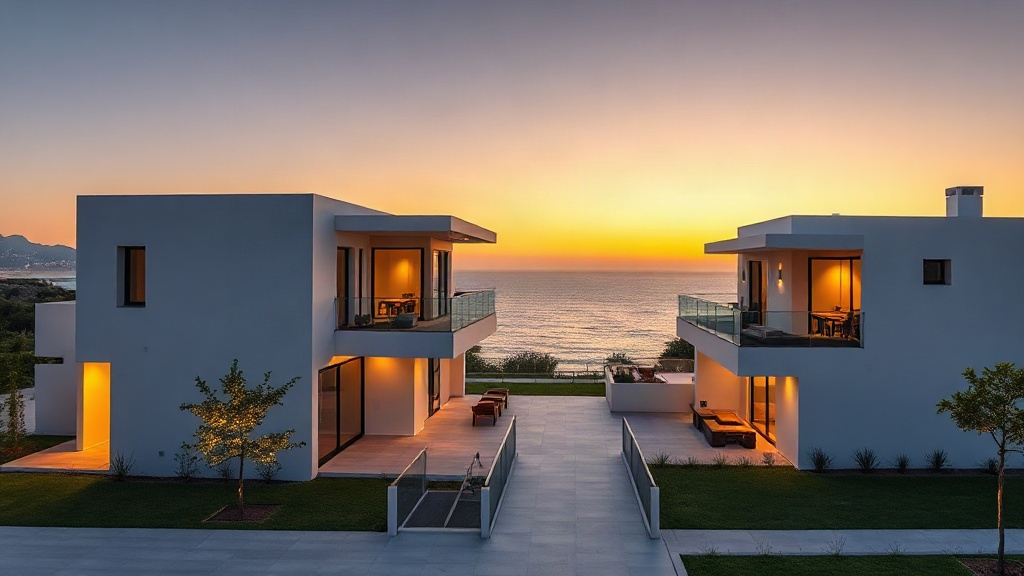 New-build homes in Estepona on the Costa del Sol at golden hour